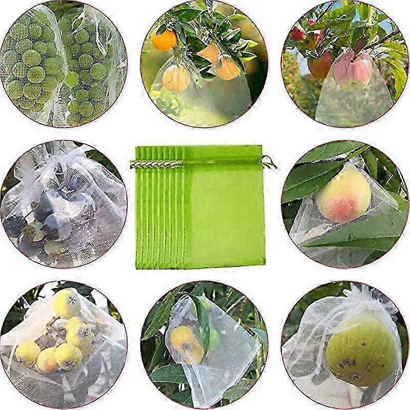 10PCS Fruit Protection Bags,Green Netting Bags for Fruit Trees, Garden Fruit Cover Mesh Bags with Drawstring for Plant Fruit Flower and Vegetables