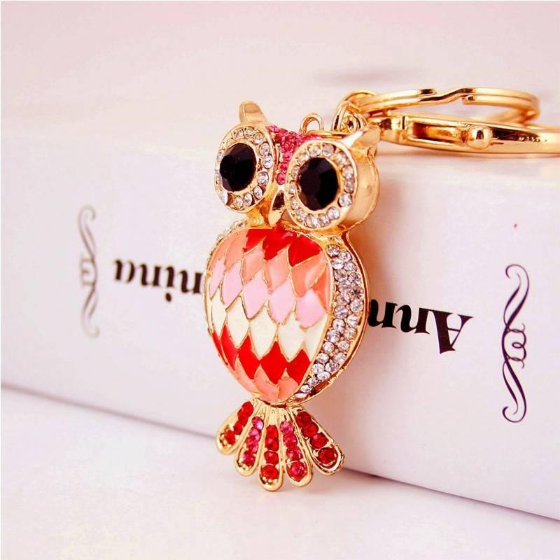 Adorable Cartoon Rhinestone Owl Keychain For Women Cute Animal Metal Keyring