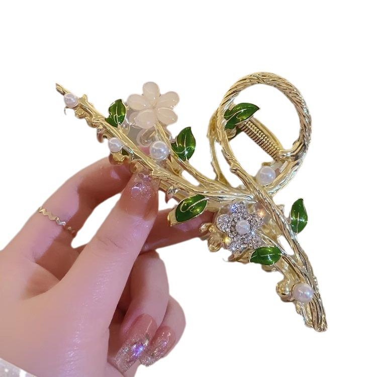 Exquisite Flower Hair Clip - Cat's Eye Design, Large Claw for Women's Elegant Updos