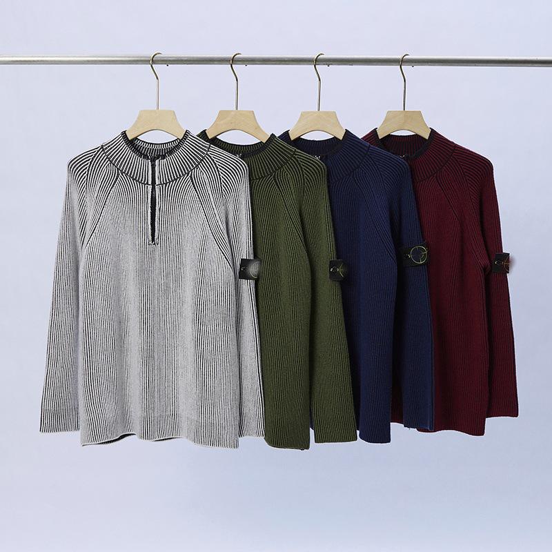 STONE Uniszex Cipzáras Kardigán Álló Galléros Jelvényes Kötött Pulóver Őszre/Télre