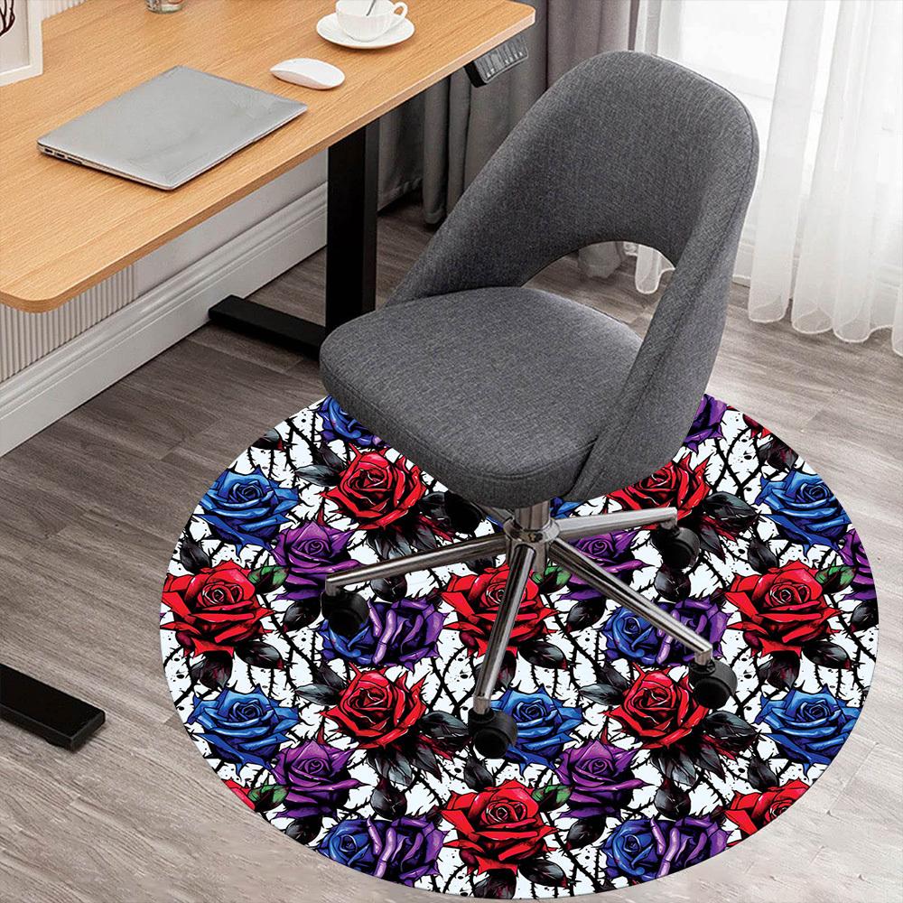 

1pc Rose Pattern Round Chair mat Area Rug - Non-Slip, Floor Mat for Office, Bedroom, and Indoor Decor -1002133 80cm by 80cm