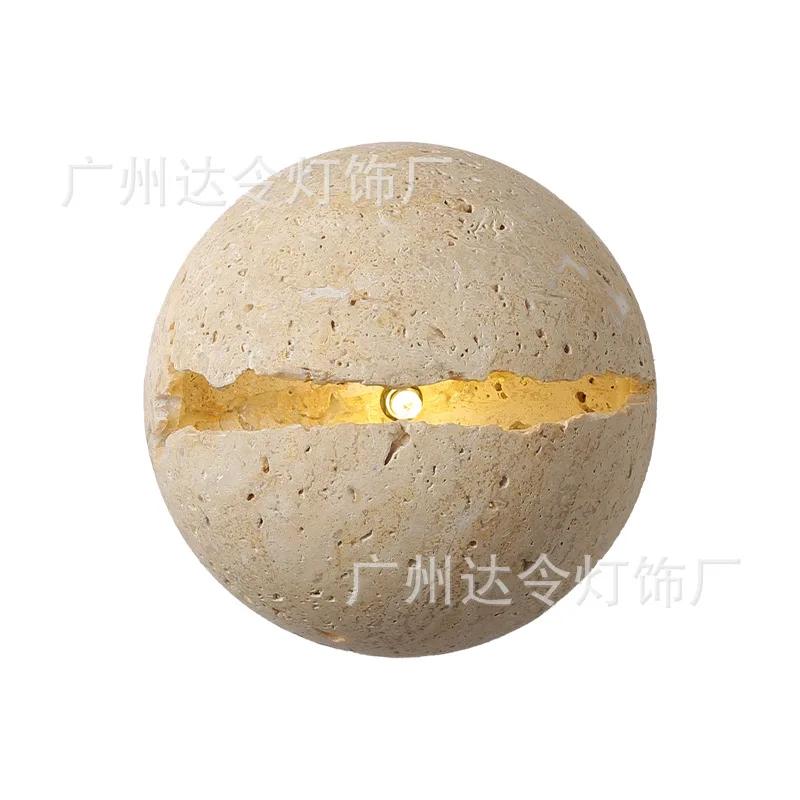 Retro Dinosaur Egg Shape Natural Stone Art Wall Lamp Yellow Travertine Hemisphere LED Sconce Atmosphere Corridor Light Fixtures