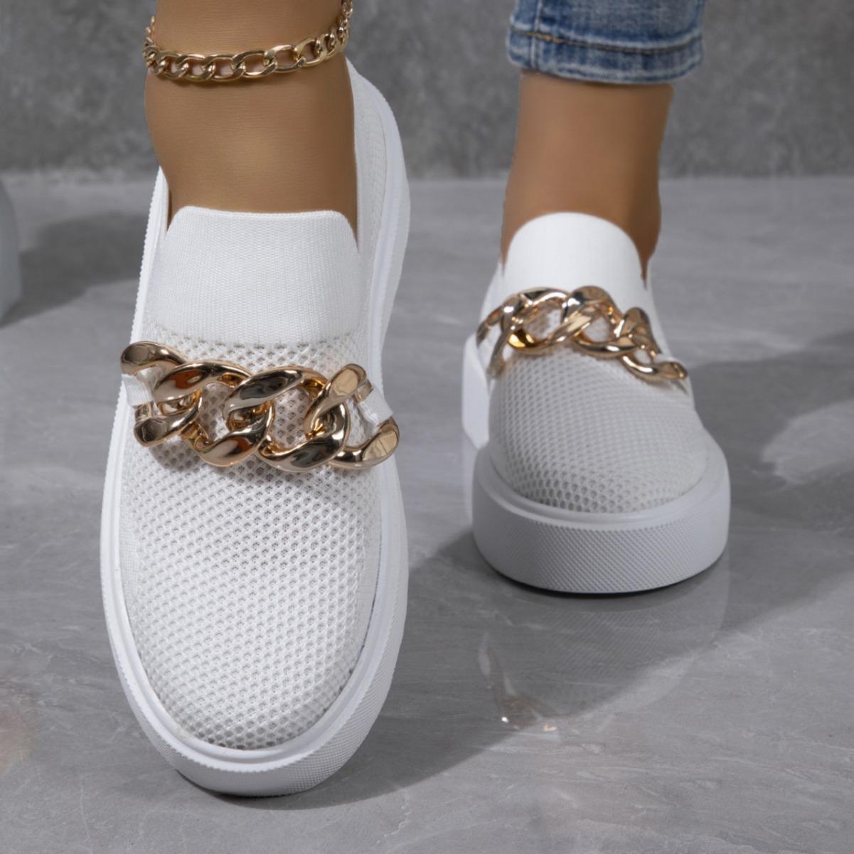 

Европейские и американские туфли большого размера 2024 года с толстой подошвой, дышащие, с золотой цепочкой, с чехлом для ног, с одной педалью 36 белый