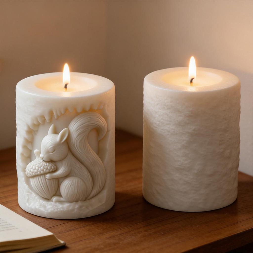Squirrel Candle Mold 3D Cute Reusable Silicone Acorn Decorations Animal Candle Mold for Thanksgiving Holiday Birthday Party