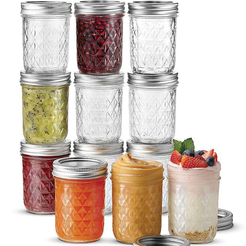 Diamond Pattern Glass Mason Jar with Airtight Lid for Bird's Nest, Jam, or Caviar.