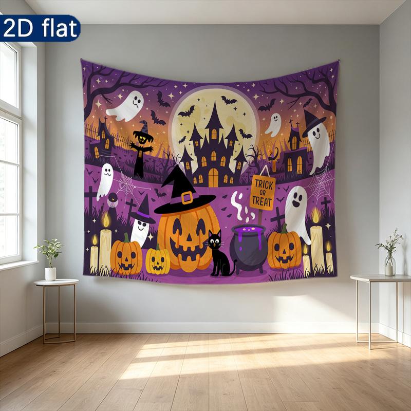 Party Backdrop Halloween Castle Flat Banners Spooky Ghosts Pumpkins Witch Celebrations Photo Booth Background Front Door Decor