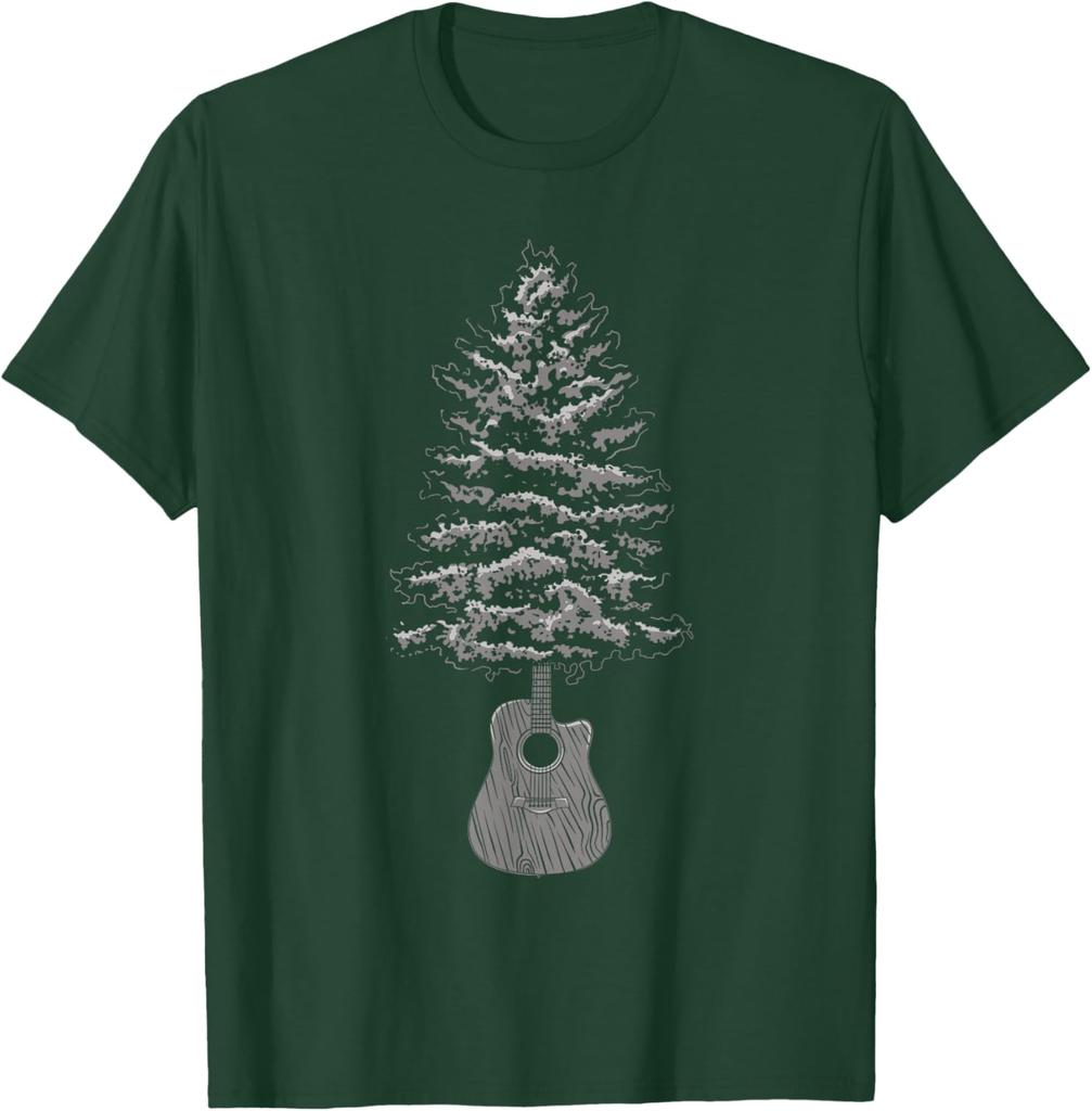 Acoustic Guitar Tree Music Lover Graphic Tee Men's Casual Cotton T-Shirt Outdoor Trip