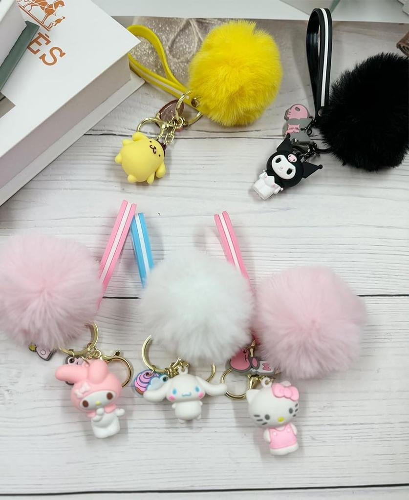 Cute Anime Car Cute Bag Cute Pompom Fluffy Keychain Accessory [Nikuwaxi] Keychain, Charm,