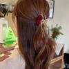 1Pc Vintage Elegant Red Flocked Rose Tassel Hair Clip Stylish Ponytail Claw Crab Clip For Girls Women Delicate Hair Accessories