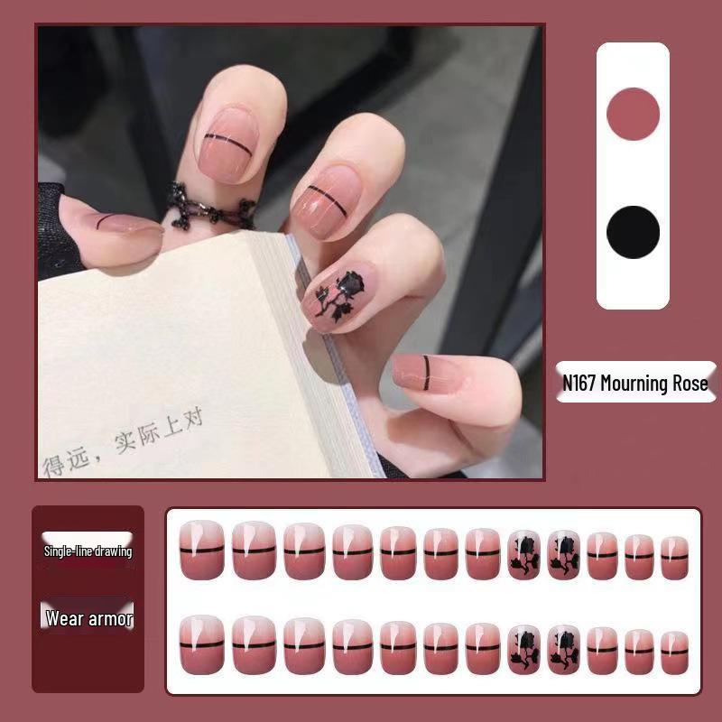 

Весенне-летние накладные ногти «Черная роза»: Съемный, Стильный, Короткий Носимый Маникюр