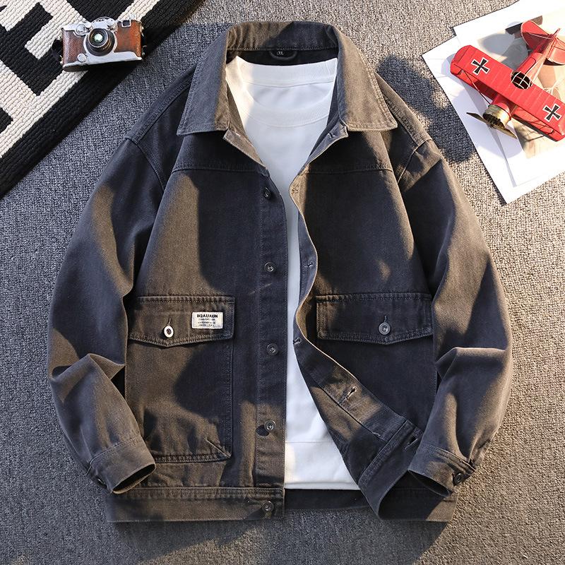 New Autumn Denim Jacket Men's Work Top High-end Lapel Versatile Casual Jacket