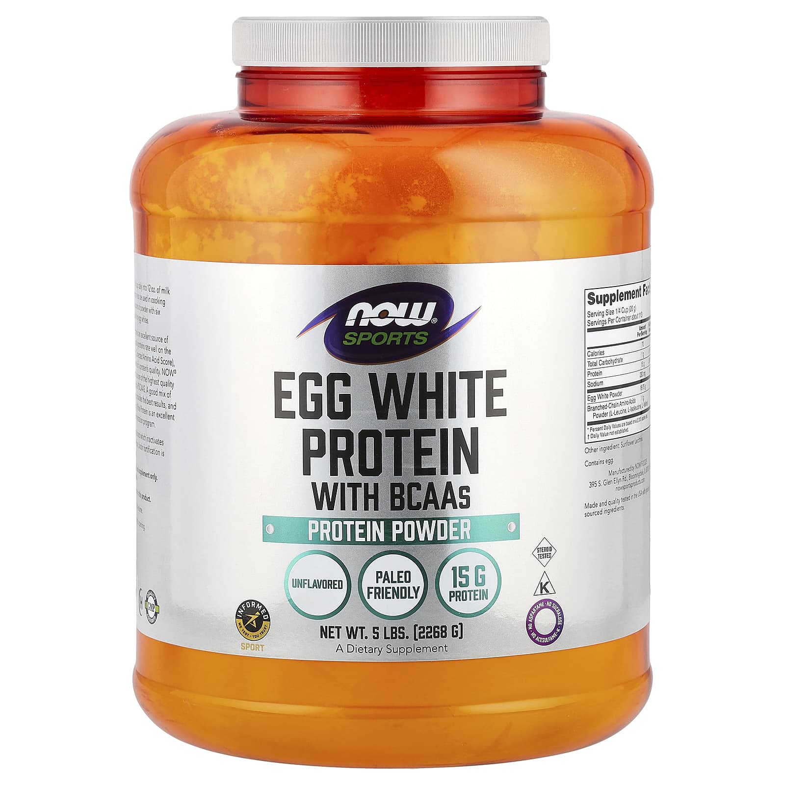 

Sports, Egg White Protein Powder with Bcaa, Unflavored, 2,268G (5Lbs)