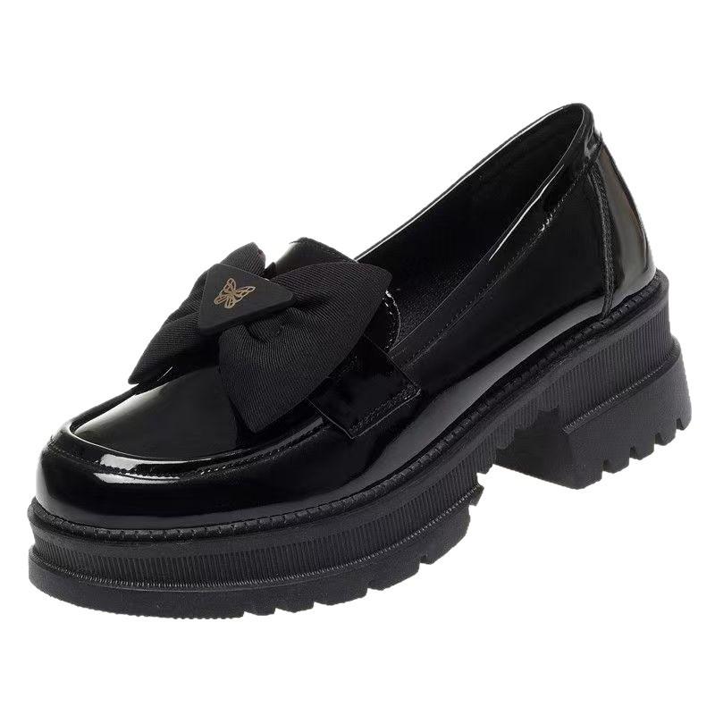 Women's Shoes 2025 Spring New Single Shoes Bow Thick-soled Small Leather Shoes Soft-soled Mother Shoes Are Not Tired of Feet Patent Leather Loafers