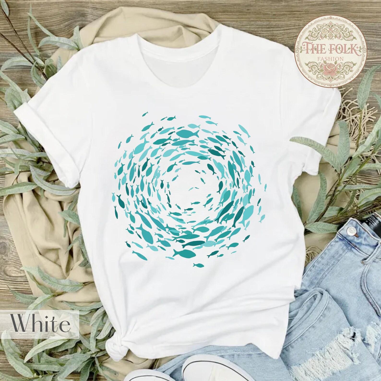 Ocean Fish Swirl Shirt, School of Fish Graphic Tee, Minimalist Coastal T-Shirt, Comfort Colors Sea Life Shirt, Marine Life Tee, Gift for her S