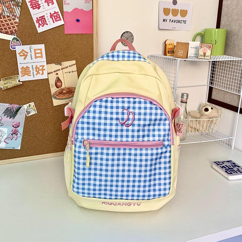 New Japanese Plaid Ins Cute Simple College High School College Travel Backpack Junior High School Girls Backpack