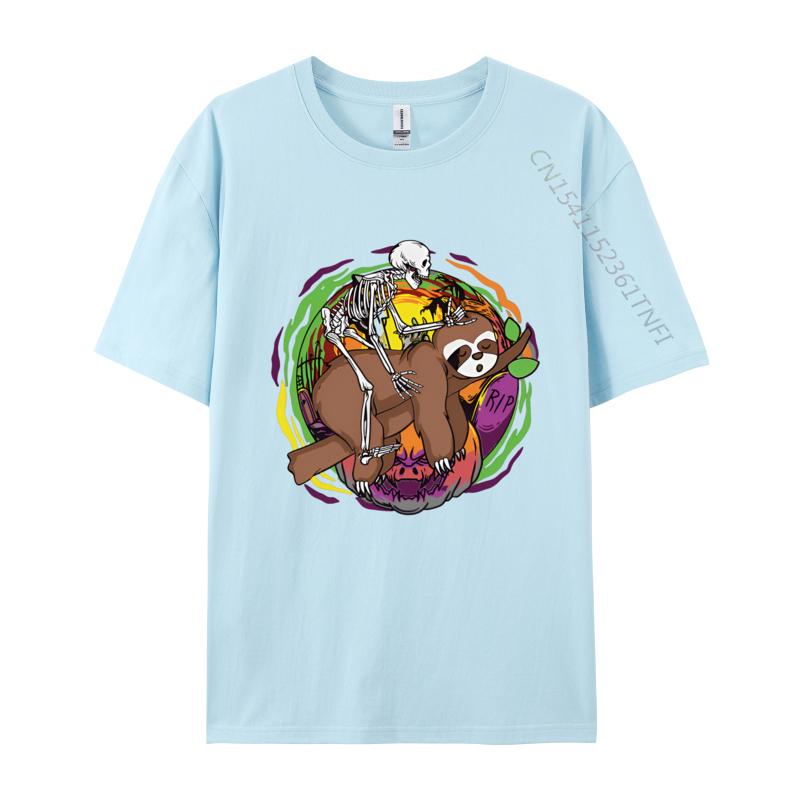 Skeleton Riding Sloth Lazy Halloween TShirt Hot Sale Boy Tops T Shirt Printed On Tshirts Cotton T Shirts For Unisex