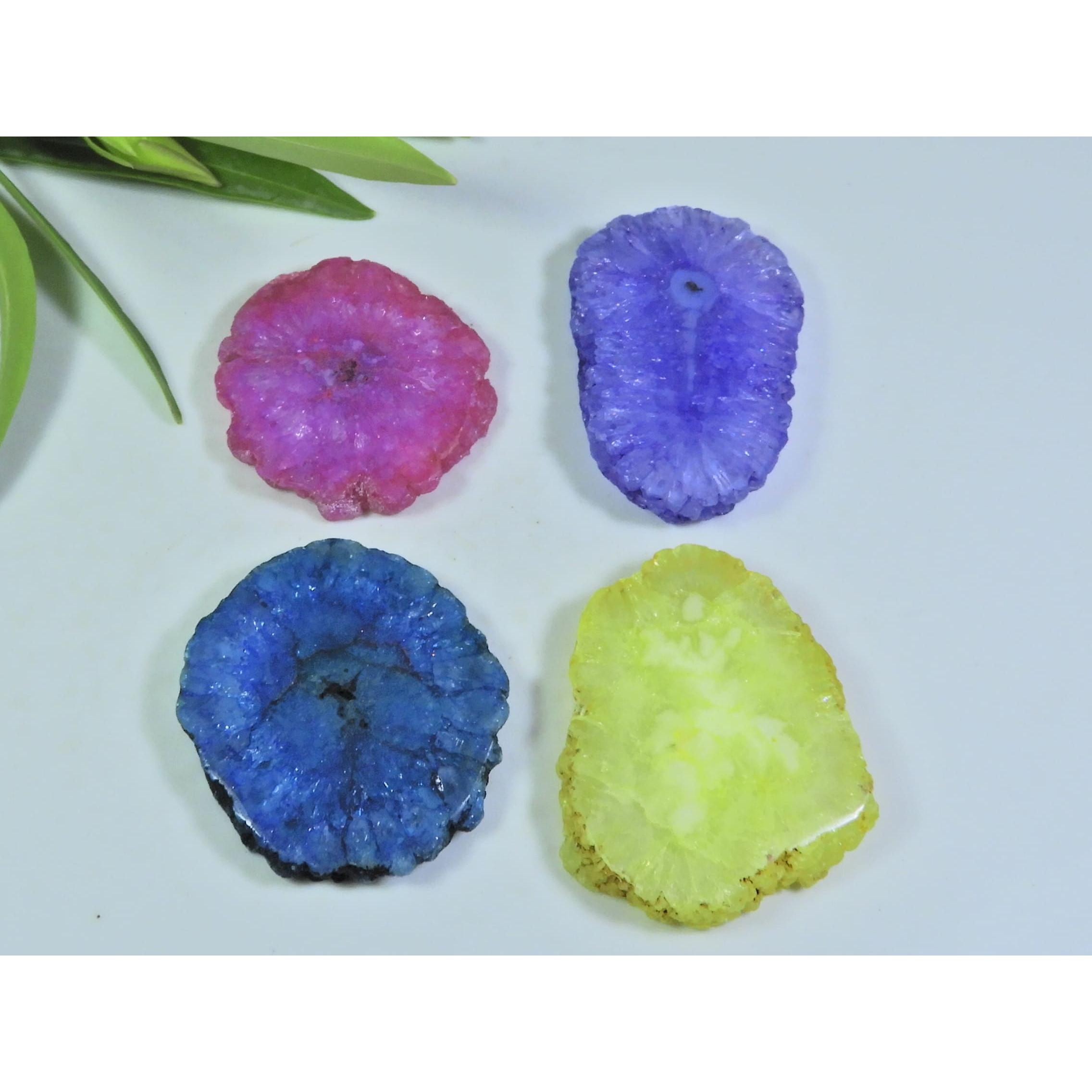 

255Cts. Dyed Solar Durzy Agate 4Pcs Crystal Loose Gemstone Lot 31X33-18X42MM A-229