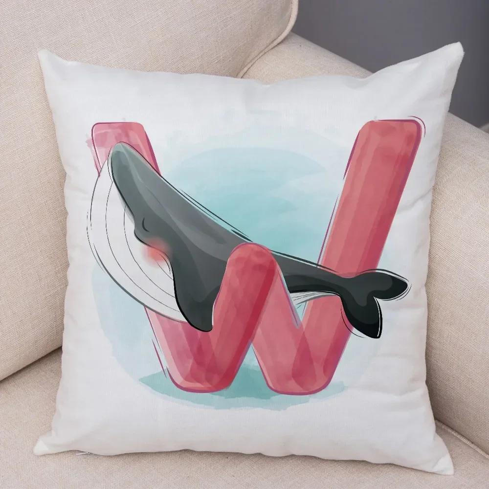 Cute Cartoon Cushion Cover Water Color English Letter Print Pillow Case Soft Animal Print Pillowcase For Children Room Decor