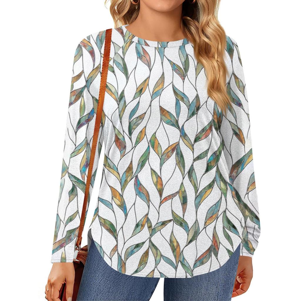 Womens Plus Size Tops Long Sleeve Shirts Round Neck Flowy Tunic Casual Loose Blouse L-5X