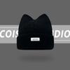 Korean Version New Cute Cat Ear Letter Patch Knitted Hat Women's Autumn and Winter Thickened Warm Versatile Simple Beanie Cap
