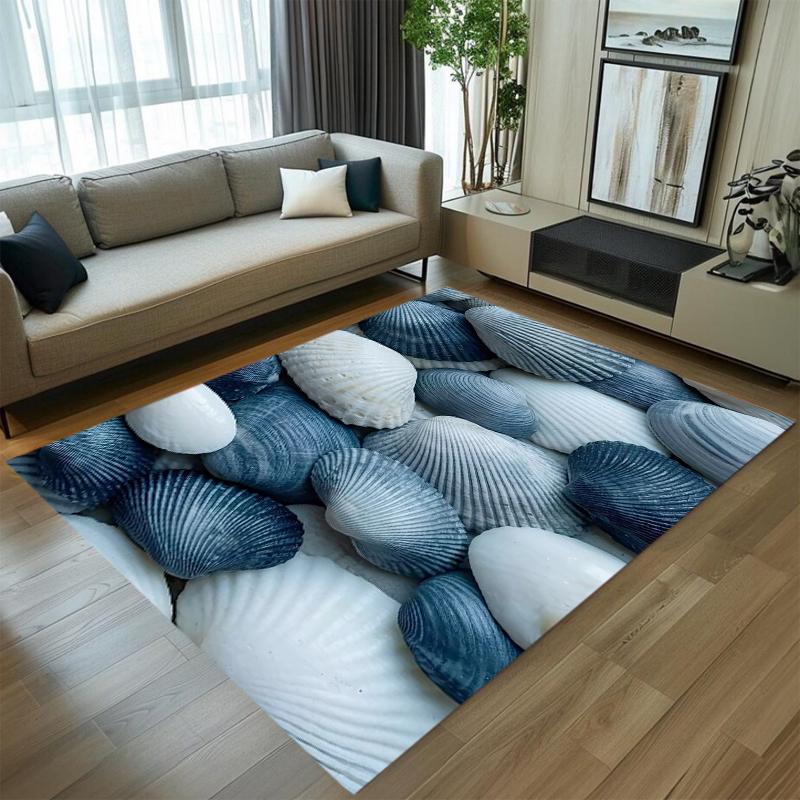 

Area Rug Floor Carpet Mat Non-Slip Washable with Lifelike Seashell Print for Coastal Home Decoration in Stunning Blue White 40X60cm
