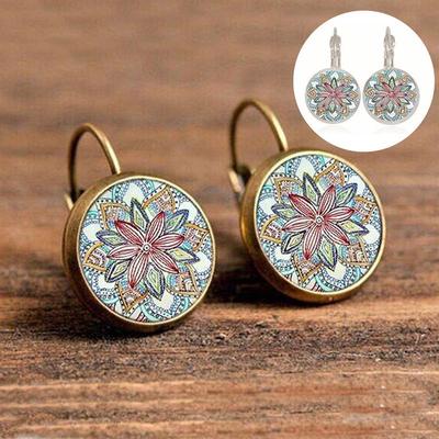 Vintage 1 Pair Women Alloy Glass Round Flower Ear Stud Pierced Earrings Jewelry