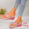 Fashion Comemore 2025 Flip-flops Ladies Summer Shoes Casual Stripe Platform Wedges Beach Slippers High Heeled Slides Shoes for Women