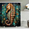 Decorative Sea Horse Bath Shower Curtain Waterproof Fabric For Bathroom Decor Gold Blue Color, Size 180X240Cm  Sho