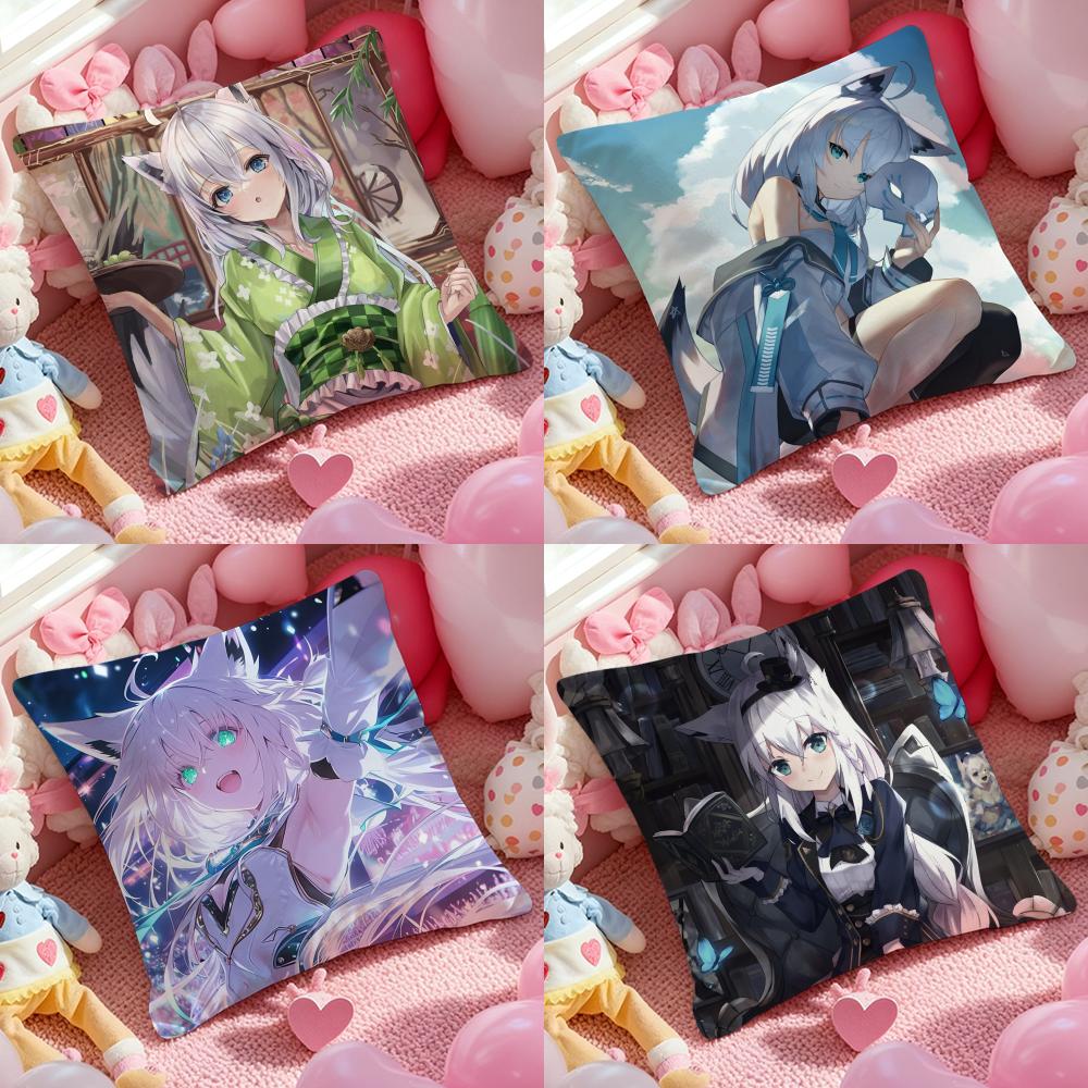 SShirakami Fubuki Pillow Case Antidustmite Pillowcase Invisible Zipper Silky Short Plush Sofa Cushion Cover
