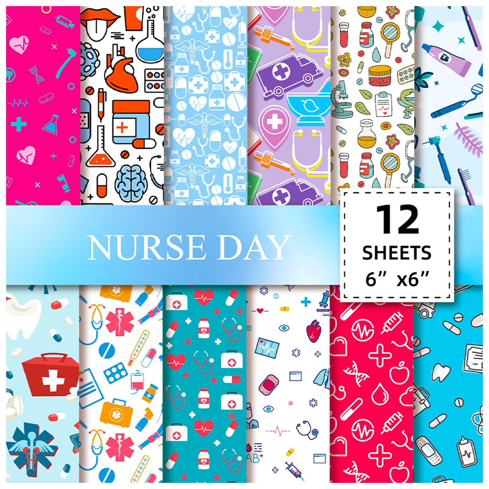 

12/Pack Nurse Day Nurse Pills Doctor Merchandise Cardboard Decoration Hand Account Material Paper Scrapbook Background Paper 15*15CM