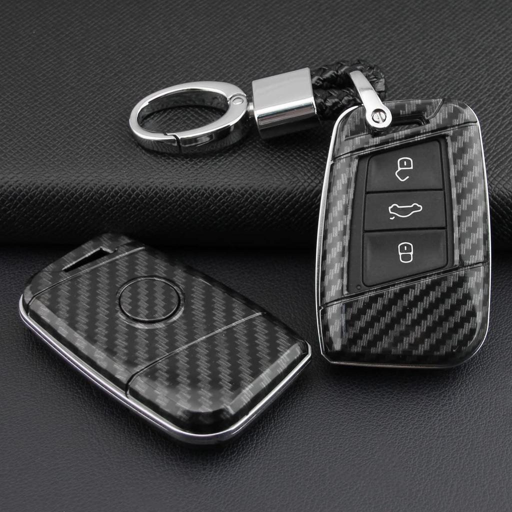 For Volkswagen VW Key Fob Cover, ABS Carbon Fiber Pattern Car Key Case Protector for 2017-2022 2023 VW Atlas Jetta Passat Tiguan Arteon Golf Skoda