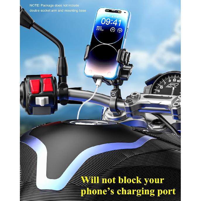 BRCOVAN 1'' Ball Phone Mount Holder With Vibration Dampener, Compatible With RAM Mounts B Size Double Socket Arm, Adjustable Fit 5.4-7.2'' Phone, For