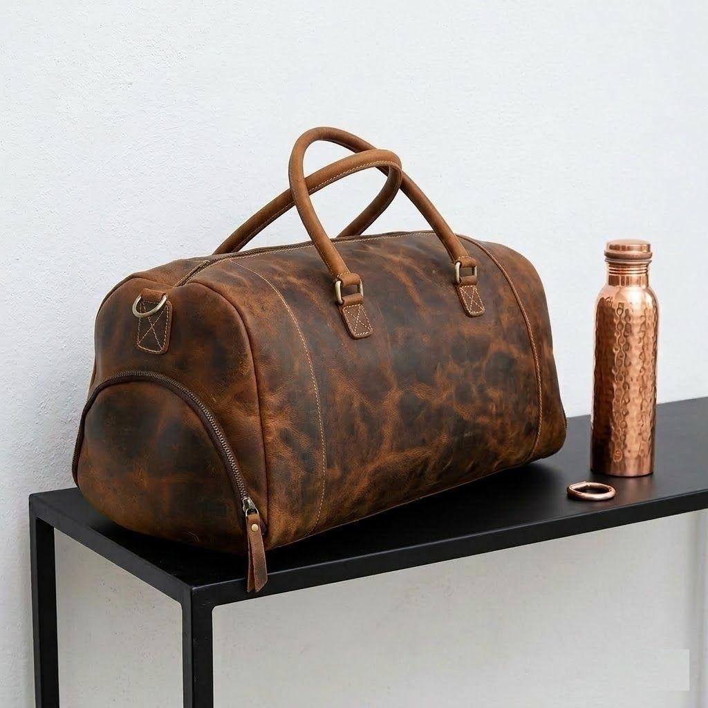 Genuine Leather Travel Duffel Bag Weekend Luggage Buffalo Leather Duffle Bag