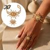 Women Hand Jewelry 2Pcs Retro Sun Bangle Ring Set, Open Adjustable Cuff Bracelet Golden Tone & Ring, Plated Statement for Set