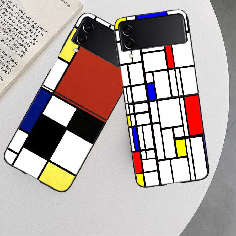 TOPLBPCS Mondrian Grid Phone Case For Samsung Z Flip 7 6 5G Galaxy Z Flip 5 4 3 Black Hard Cell Cover Luxury PC Shell Coque