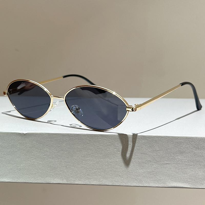 

KAMMPT Vintage Oval Sunglasses 2026 New Stylish Metal Rim Solid Color Outdoor Casual Shades Women Trendy Retro Decor Sun Glasses without case