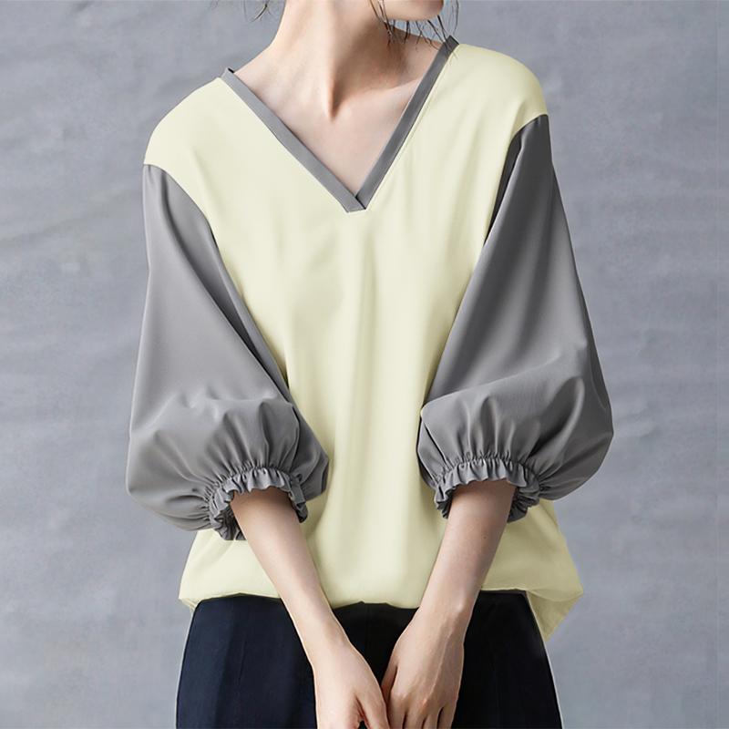 ZANZEA Women Casual V-Neck Splice 3/4 Sleeve Loose Blouse