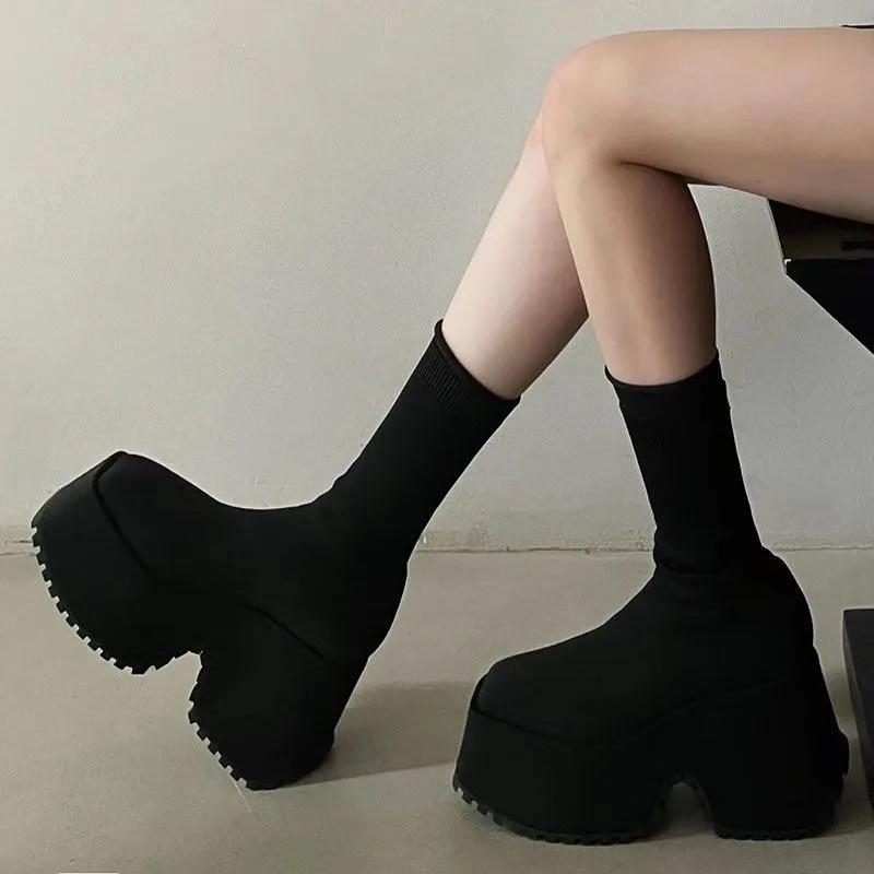 Ankle Super High Heels Chelsea Boots Women Shoes New Chunky Ladies Shoes Sexy Pumps Platform Goth Motorcycle Snow Boots