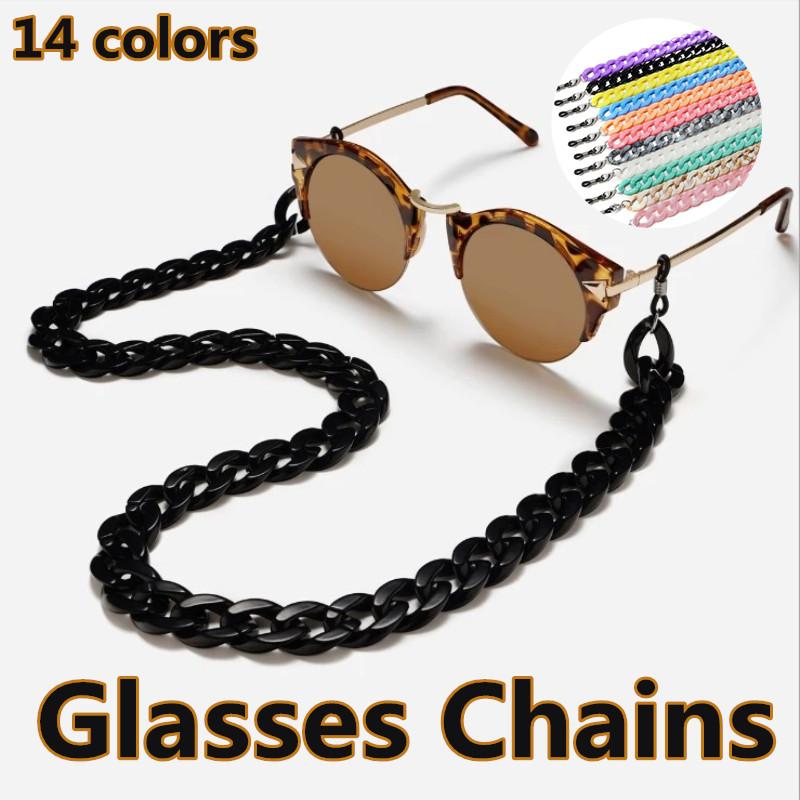 

14 цветов Акриловые очки Аксессуары Женщины Леди Красочные нежные солнцезащитные очки Симпатичные очки Цепочка Маски Цепочка