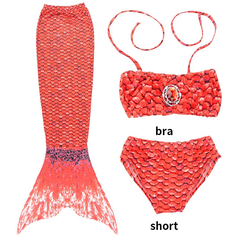 Meisjes Zeemeermin Stijl Zwempak Drie Delig Rollenspel Kostuum Kleine Zeemeermin Zwempak Geschikt voor Strand Zwembad Feest Gelegenheden 130(120-130CM) red
