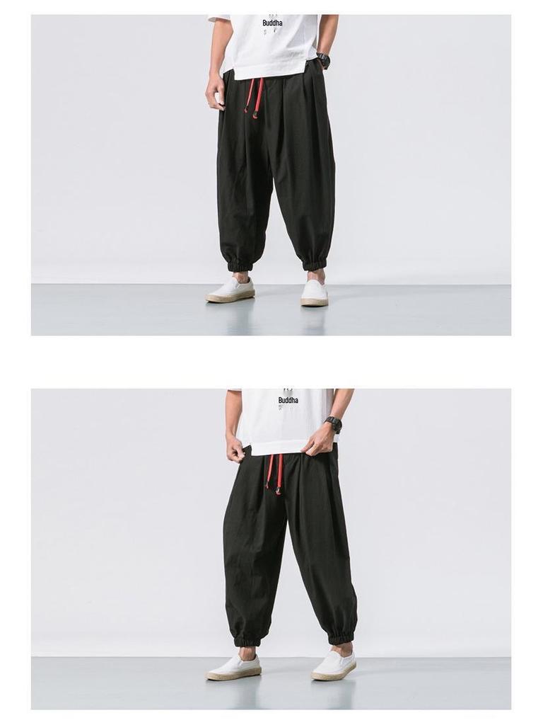 2024 Men's Cotton Linen Harem Pants – Chinese Style, Casual, Plus Size, Lantern Design