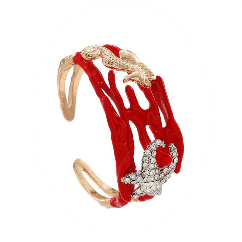 Ocean Theme Starfish Seahorse Ring Bracelet Set Alloy Jewelry With Rhinestone Accents Geometric Design Trendy Accessory Bracelet