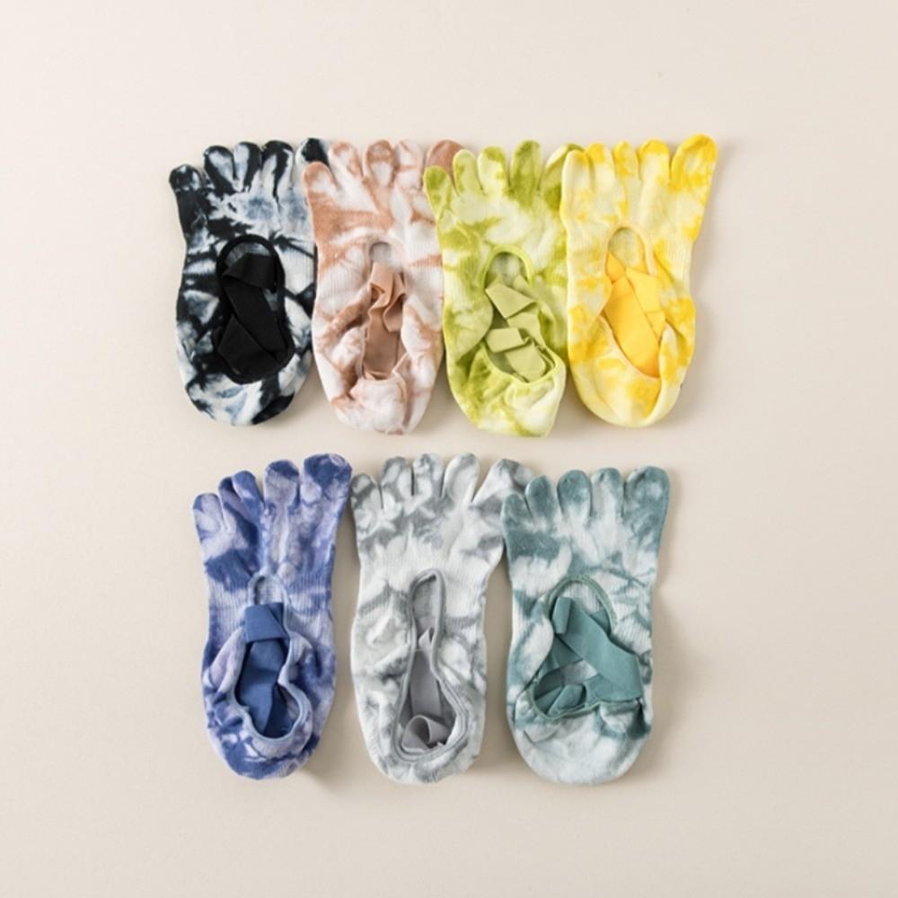 Heart Silicone Dot Tie-dye Yoga Socks Non-Slip Five Toe Socks Sweet Strappy Pilates Socks  Gym