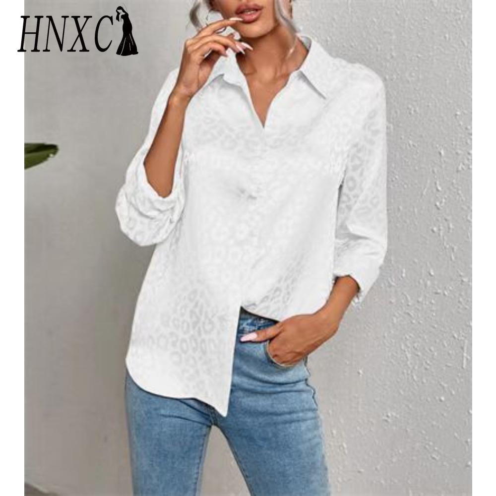 

HNXC Женские модные повседневные блузки и рубашки с длинным рукавом и воротником ПОЛО S белый