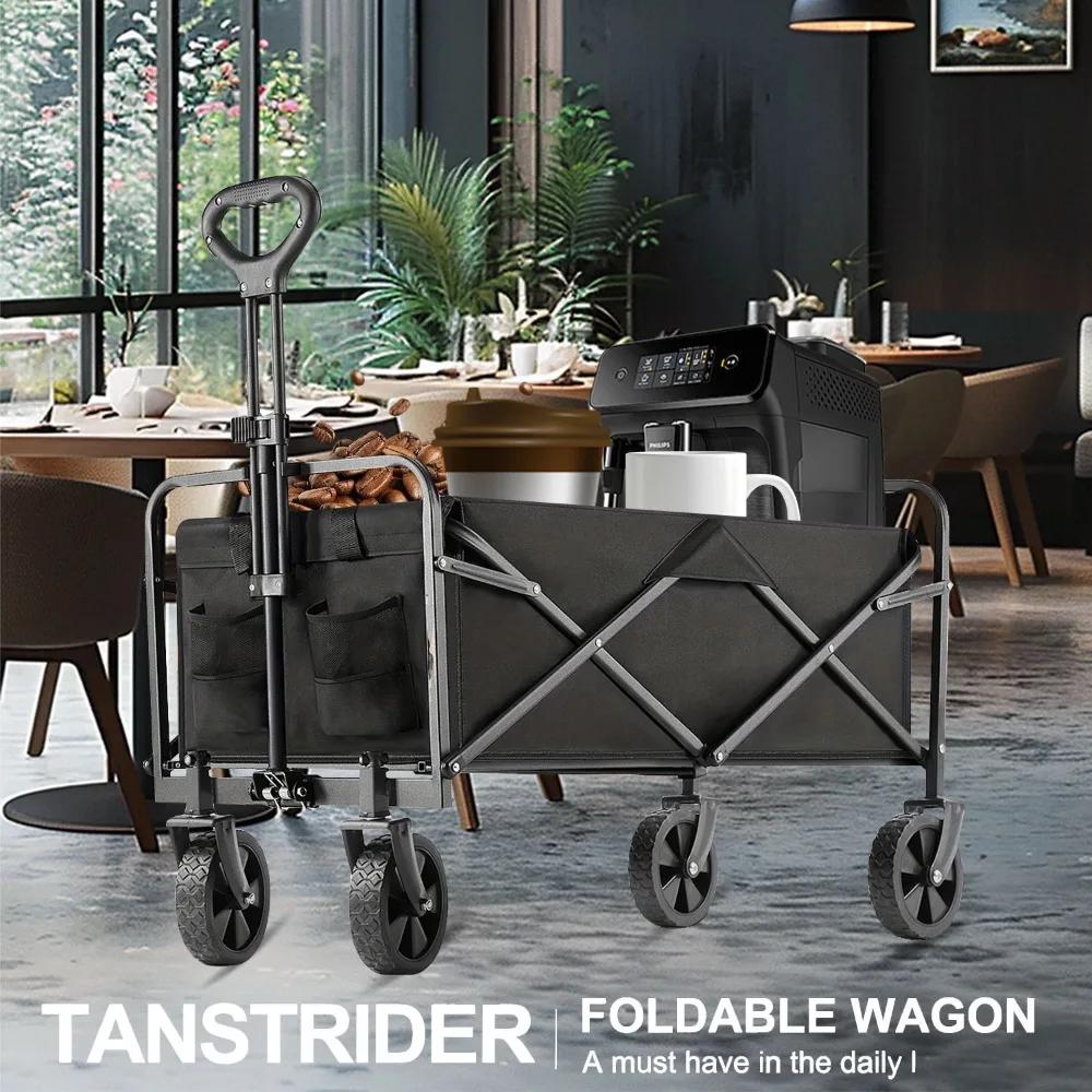 450LB Capacity Heavy Duty Folding Coffee Wagon Cart with All-Terrain Wheels, Ergonomic Handle & Mesh Pockets Cart for Outdoor