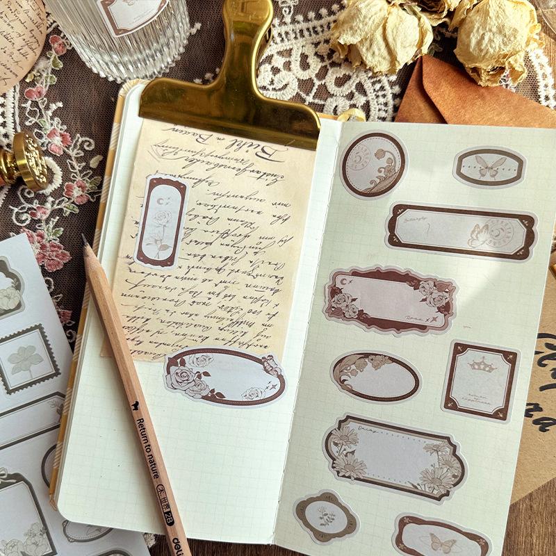 Autocollants Étiquettes Journaling Rétro Série Blanche Espace Fleuri