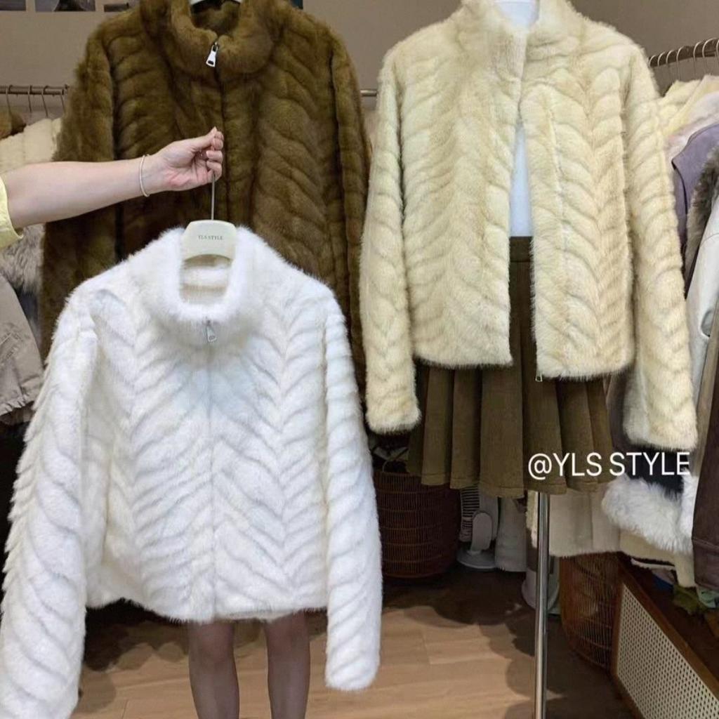 Short fur jacket women's clothing autumn and winter new small man with cotton thickened furry imitation mink hair top