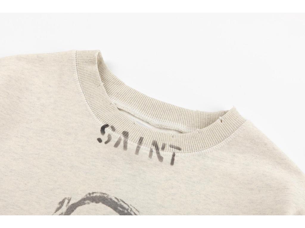 Retro Unisex Distressed Graffiti Print Loose Round Neck Sweatshirt