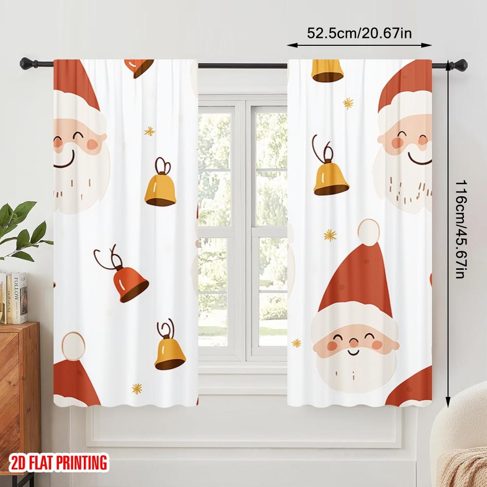 2pcs,2D Plane Printing Pattern Curtains Cute Santa Christmas Ornament Polyester Fabric (without Rod) All Seasons Perfect for