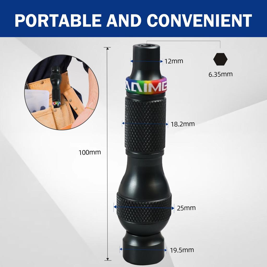 Carimee Ratcheting Multi Aluminum Alloy Manual Screwdriver with Magnetic Bearing for Inch Driver Hex Screwdriver, 7-in-1 Screwdriver. 6.35mm